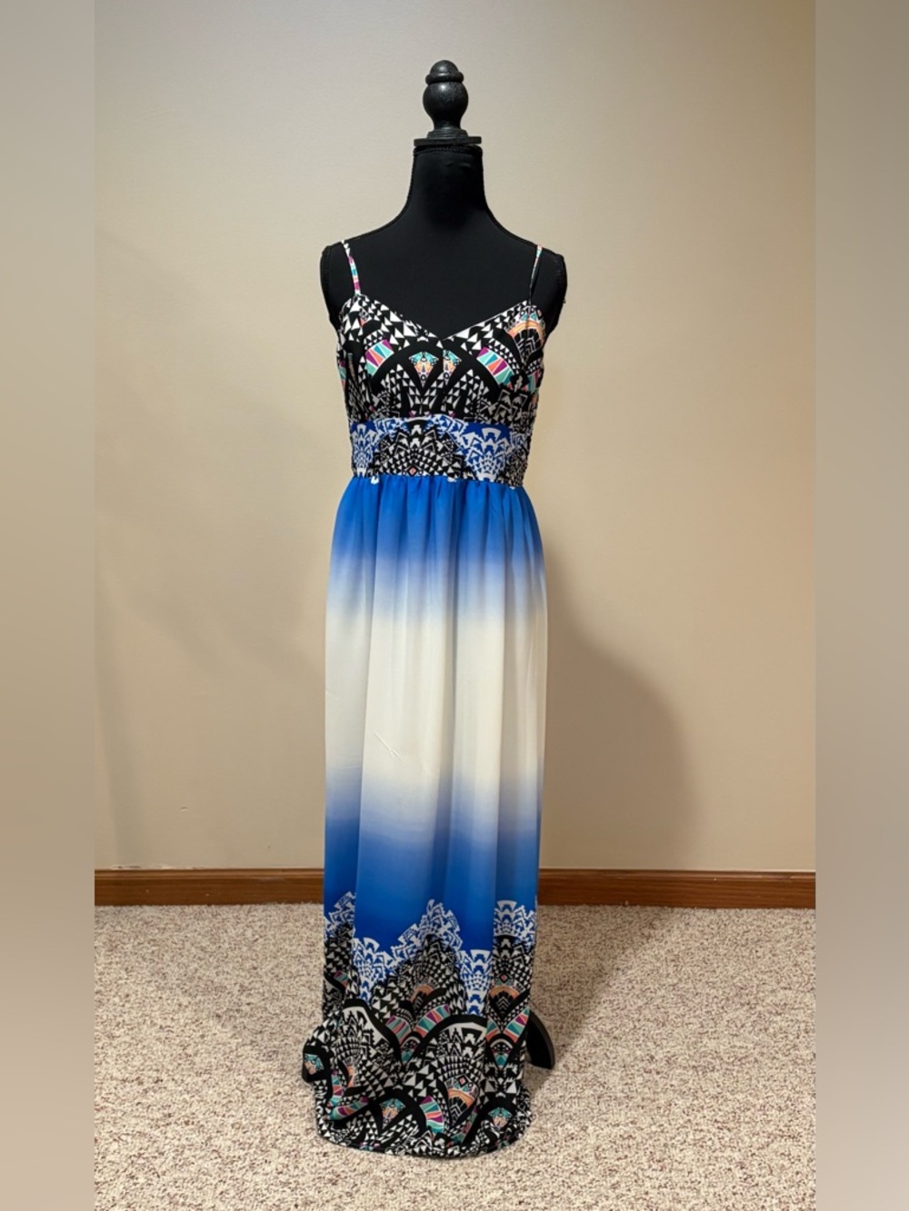 Gorgeous Bright Ombre Blue & White Maxi Dress